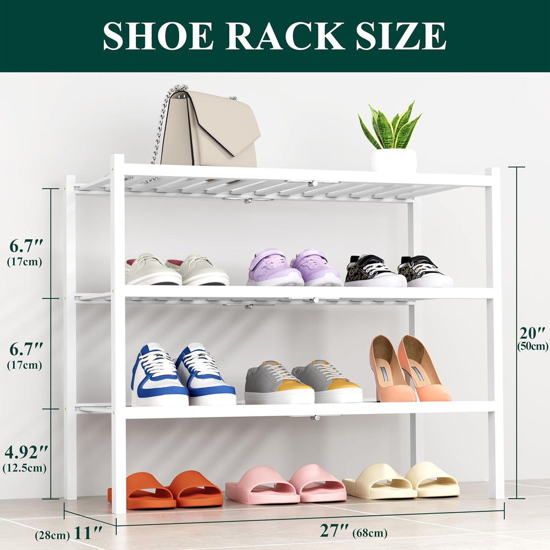 smiry Schuhregal mit 3 Ebenen, Platzsparende Schuhablage, Stapelbar Schuhorganizer, Bambus Regal für