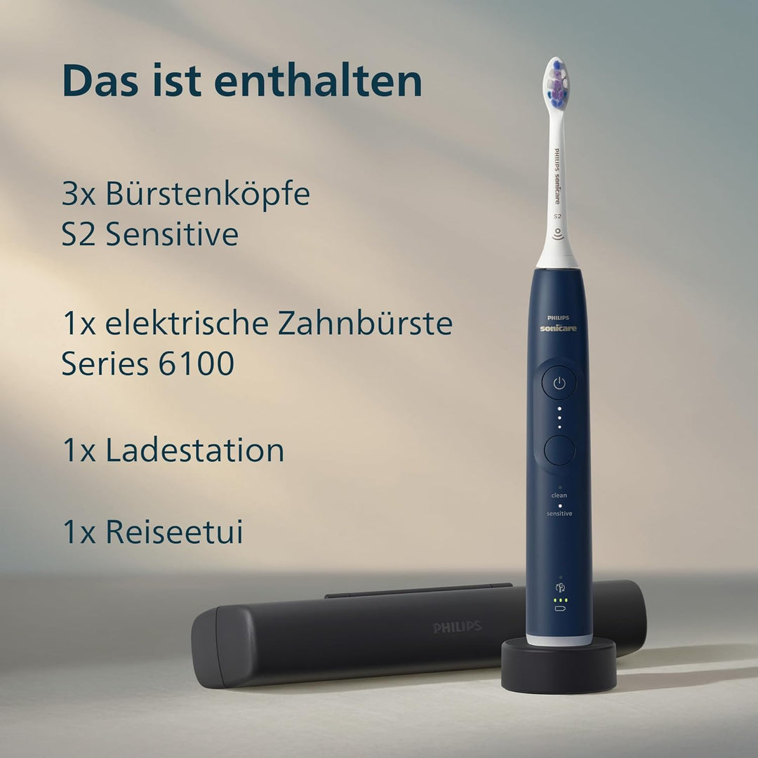 Philips Sonicare 6100 elektrische Zahnbürste, Schallzahnbürste mit 2 Putzmodi und 3 Intensitätsstufe