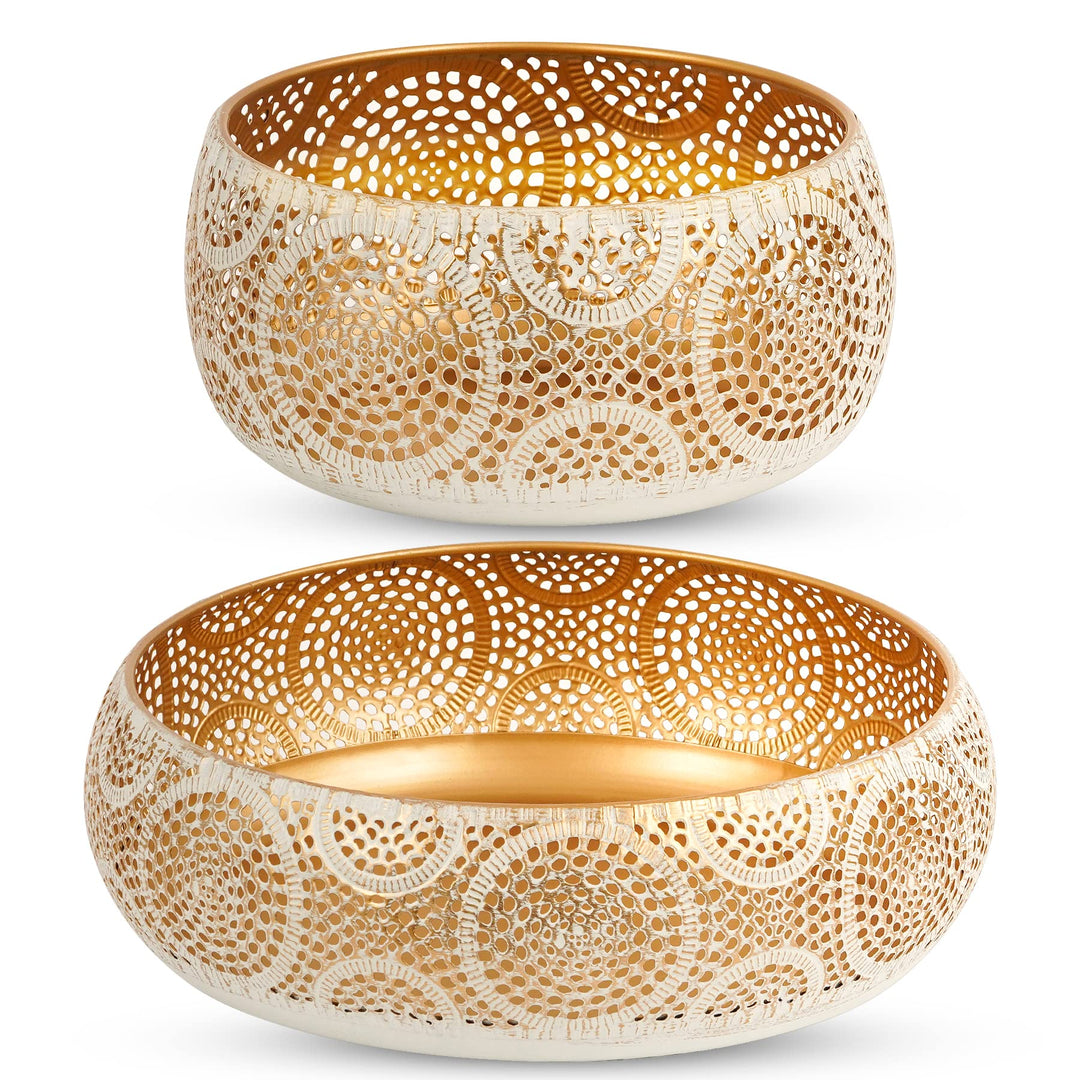 JAZUIHA Obstschale Modern 2er Set, Dekoschale Gold, Obstkorb aus Metall Runde Dekorative Schale Gold