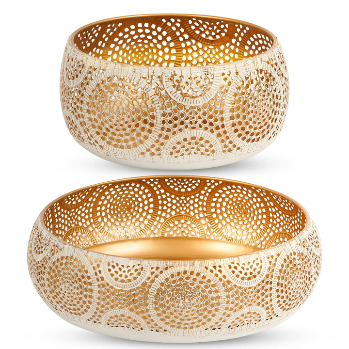 JAZUIHA Obstschale Modern 2er Set, Dekoschale Gold, Obstkorb aus Metall Runde Dekorative Schale Gold