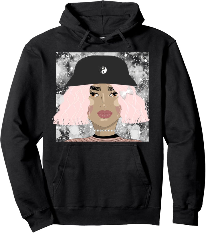Trendy Pink Hair Glam Girl Portrait Pullover Hoodie