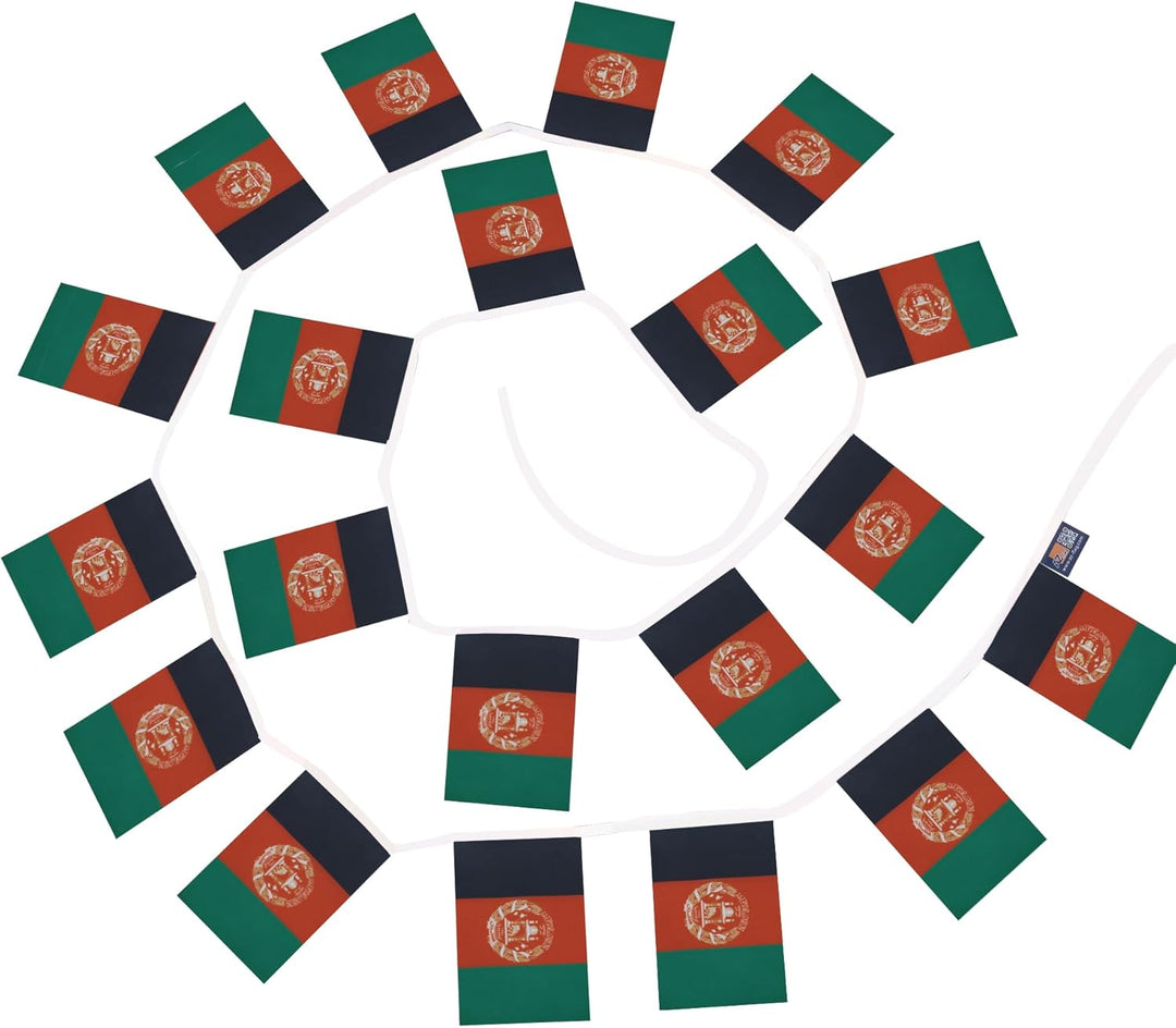 AZ FLAG FAHNENKETTE Afghanistan 12 Meter mit 20 flaggen 45x30cm- AFGHANISCHE Girlande Flaggenkette 3