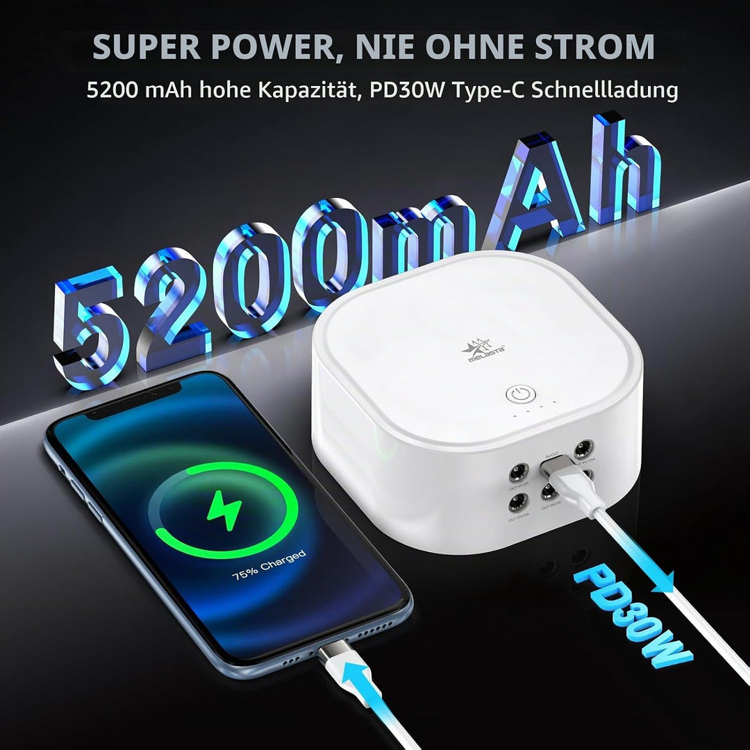 melasta DC Smart Mini-USV 10,8V 5200mAh Verfügt über Einen 6-in-1-Anschluss mit LED-Anzeigeleuchten,