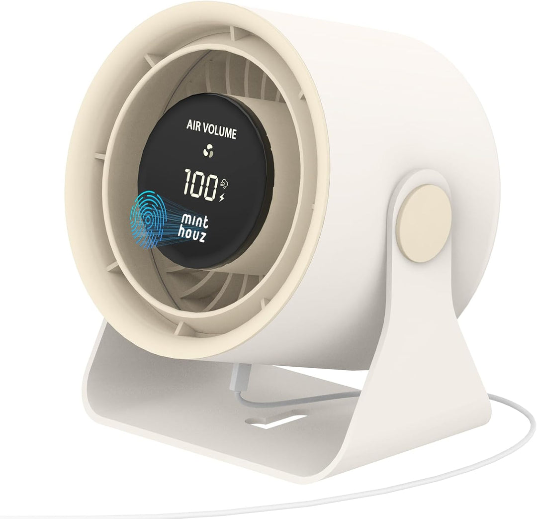 Minthouz Tischventilator, USB Ventilator mit LED Anzeige, 3600mAh Akku Ventilator Leise, 90° Neigbar