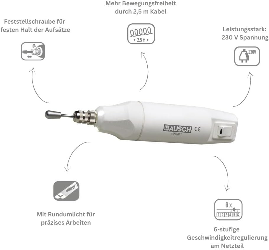 Bausch 0375Licht Elektrisches Maniküre-/Pediküregerät mit Rundumlicht und Feststellschraube, 5 Aufsä