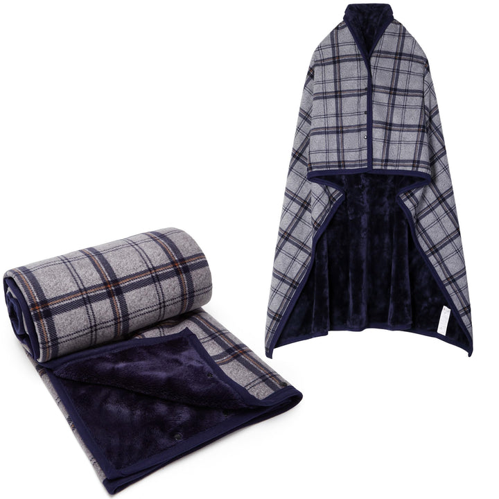 SIVENKE Damen Poncho Fleece Tragbare Decke, Karierte Schossdecke Bequemer Poncho Plüschdecken Überwu