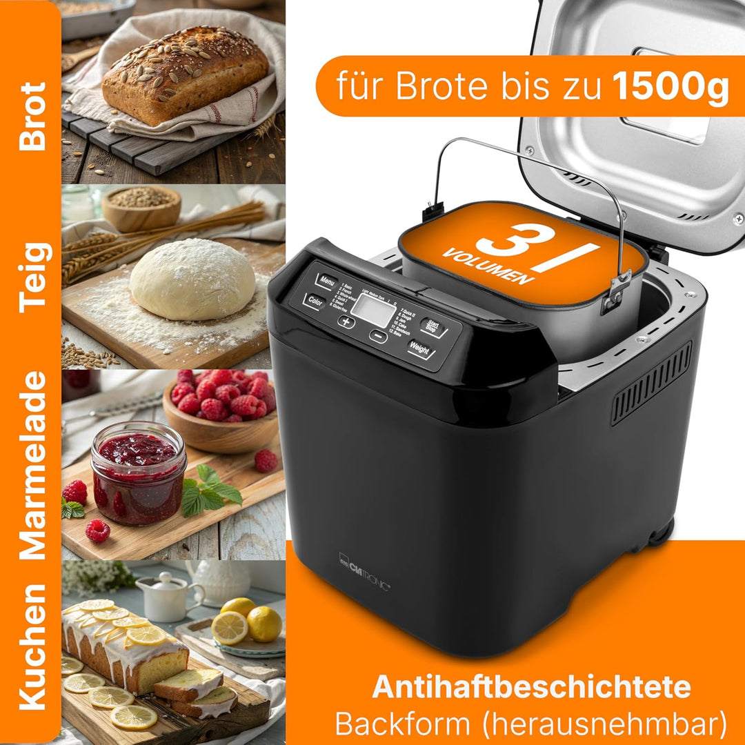Clatronic BBA 3774 Brotbackautomat Küchenmaschine Brotbackmaschine Brotmaschine Brot backen, bread m