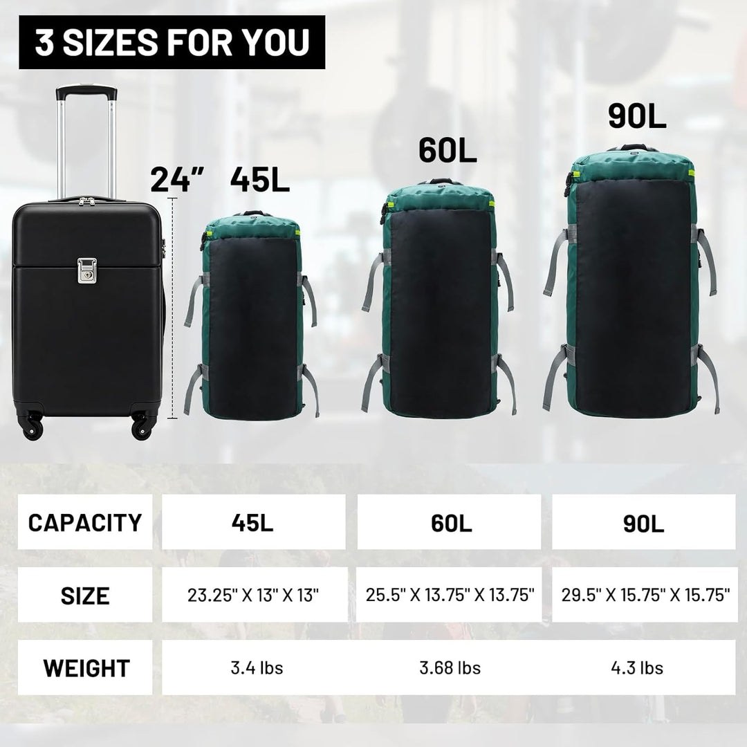 MIER Grosse Sporttasche wasserdicht Sportrucksack mit Schuhfach umwandelbar in Rucksack, 45L/60L/90L