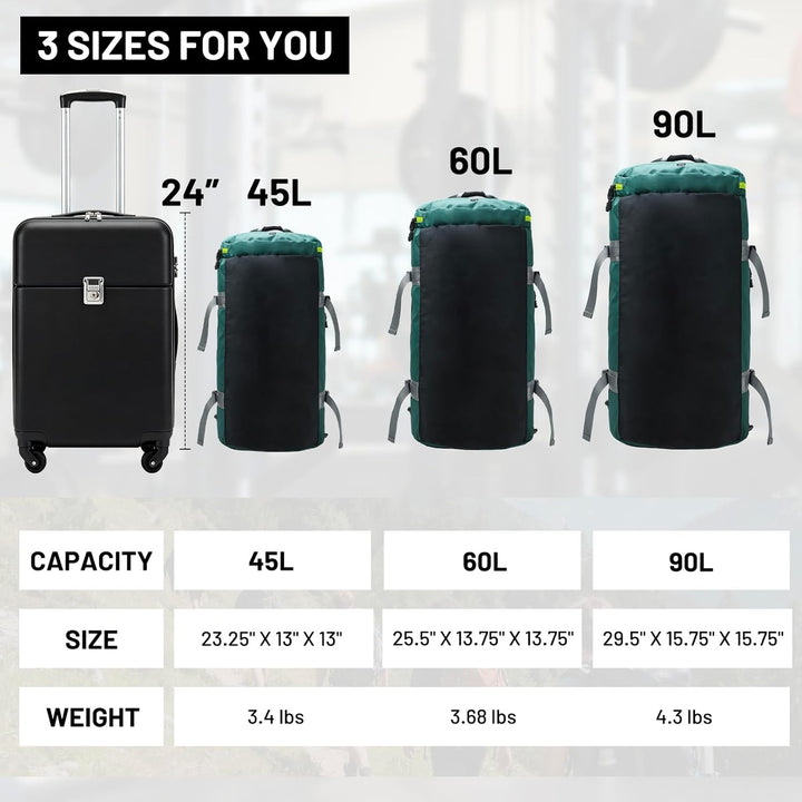 MIER Grosse Sporttasche wasserdicht Sportrucksack mit Schuhfach umwandelbar in Rucksack, 45L/60L/90L