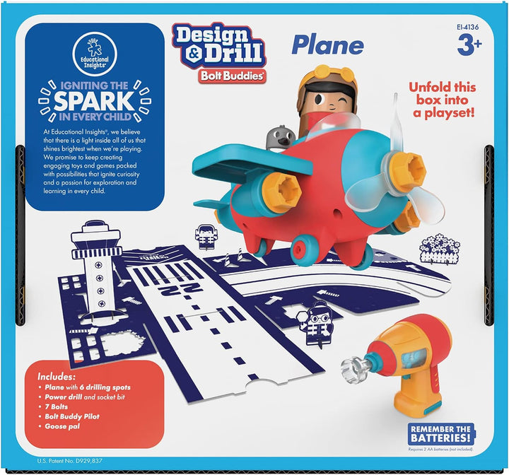 Learning Resources Design & Drill Schrauberkumpel Flugzeug, Flieger-Spielset mit Flugzeug und Pilotf