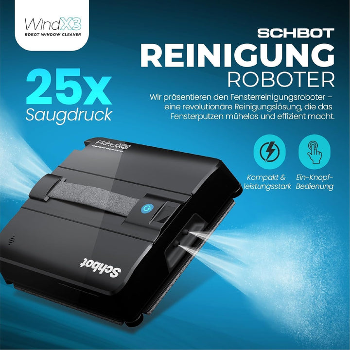 Wind X3 Fensterputzroboter Set mit 5 Mikrofaser-Reinigungstüchern – Elektrischer Fensterreiniger mit