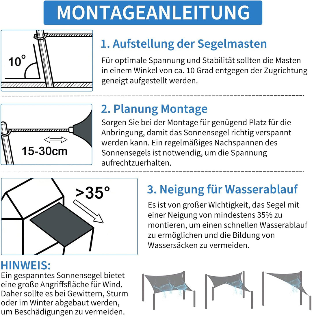 3x3x4,25m Sonnensegel Dreieck Wasserdicht Sonnenschutz, Anthrazit | 95% UV Schutz, Regenschutz, Suns
