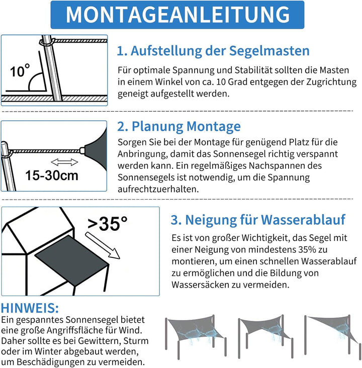 4x6m Sonnensegel Rechteckig Wasserdicht Sonnenschutz, Sand | 95% UV Schutz, Regenschutz, Sunsegel, E