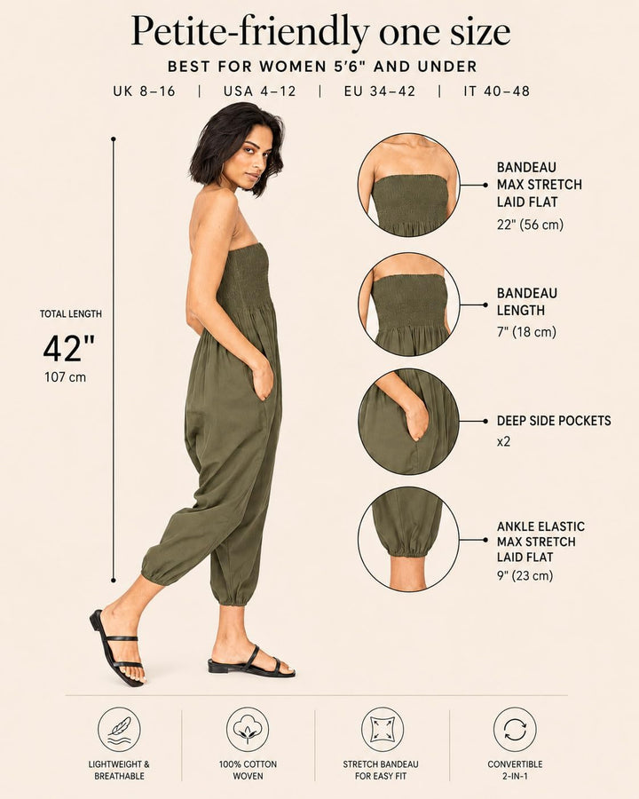 likemary Jumpsuit Damen Sommer – flexibler bequemer Einteiler aus Baumwolle – knielang - wird durch