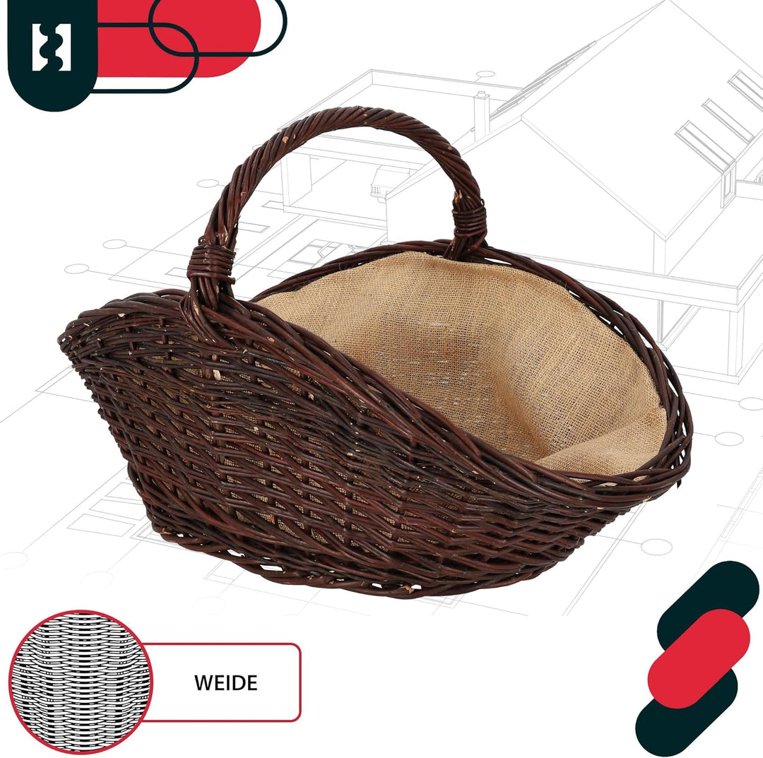 KOTARBAU® Weidenkorb für Brennholz - Holzkorb für Kaminholz - Erntekorb - 64 x 40 x 39 cm - Kaminhol