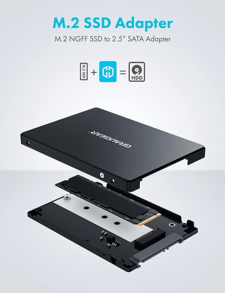 GRAUGEAR Aluminium M.2-SATA SSD Konverter, für B-Key M.2 NGFF zu 2,5” SATA, 2,5“ Bauform, 7 mm Einba