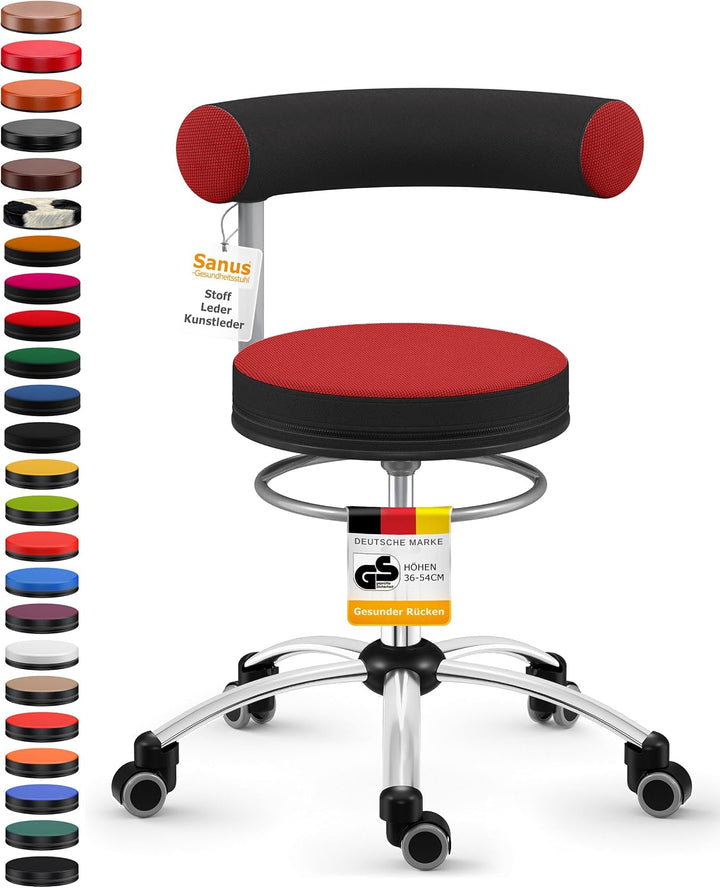 Sanus®-Gesundheitsstuhl | Rollhocker mit 360° Lehne, höhenverstellbarer Lehne, Sitzhöhe 36-43 cm, St