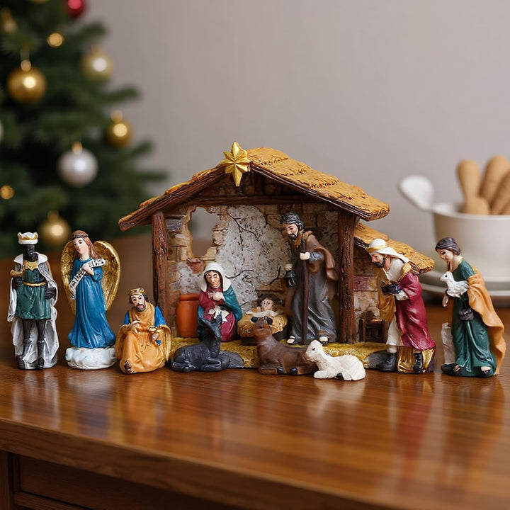 Generisch Krippen Set Für Innen | Krippe Deko Aus Resin - Religiöse Weihnachtskrippe Figuren Set Für