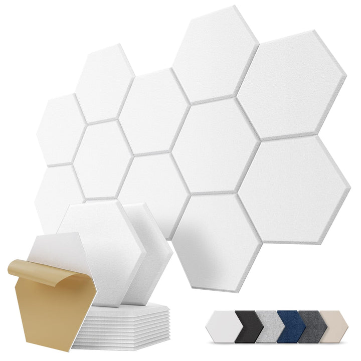 Hexagon Akustikplatten Selbstklebend, 12 Stück Hohe Dichte Schallabsorber Wand für Decken-/Tür-/Wand