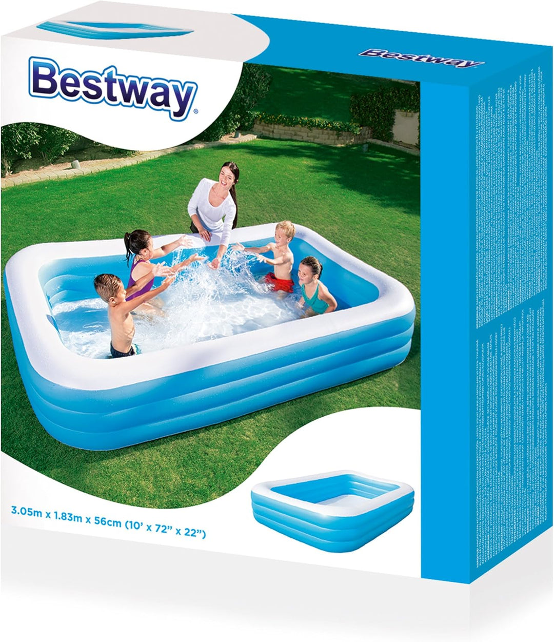 Bestway 54009 Deluxe Rechteckiger Familien-Pool, 305 x 183 x 56 cm, Blau