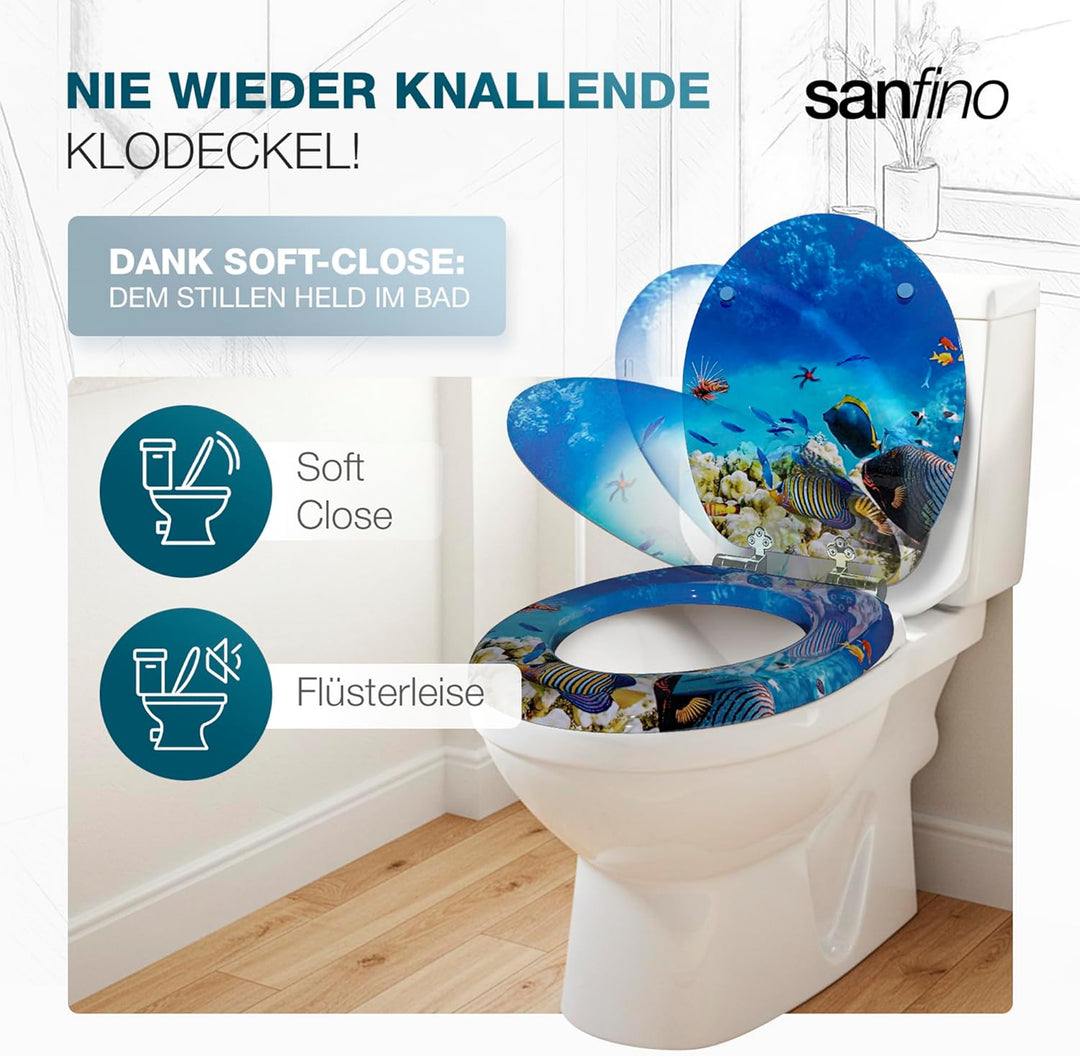 Premium WC Sitz mit Absenkautomatik – hochwertige Toilettendeckel aus Holz, viele bunte Motive, hohe