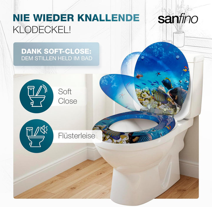 Premium WC Sitz mit Absenkautomatik – hochwertige Toilettendeckel aus Holz, viele bunte Motive, hohe