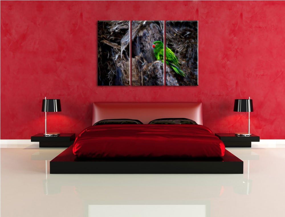 Dark grüner Papagei im Gehölz NewArt 3-Teiler Leinwandbild 120x80 Bild auf Leinwand, XXL riesige Bil
