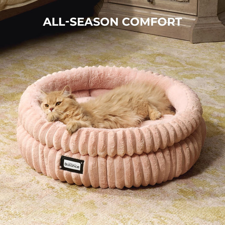Balance Katzenbett, waschbares, rundes Katzenbett für Hauskatzen, superweiches Plüsch-Kunstfell, Hau