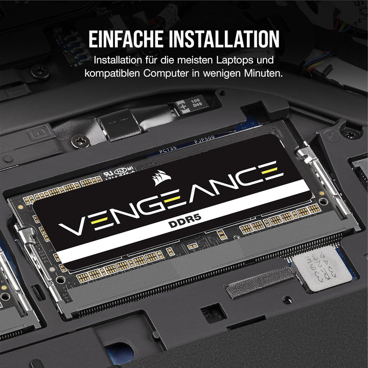 CORSAIR VENGEANCE SODIMM DDR5 RAM 16GB (1x16GB) 4800MHz CL40-40-40-77 1.10V Intel XMP 3.0 Laptop-Spe