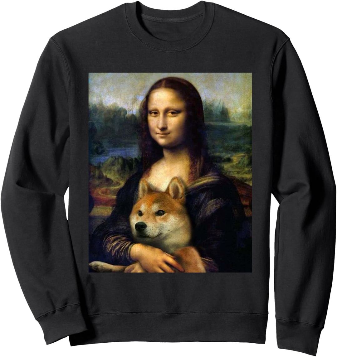 Mona Lisa da Vinci Druck Shirt, Mona Lisa mit Shiba Inu Hund Sweatshirt