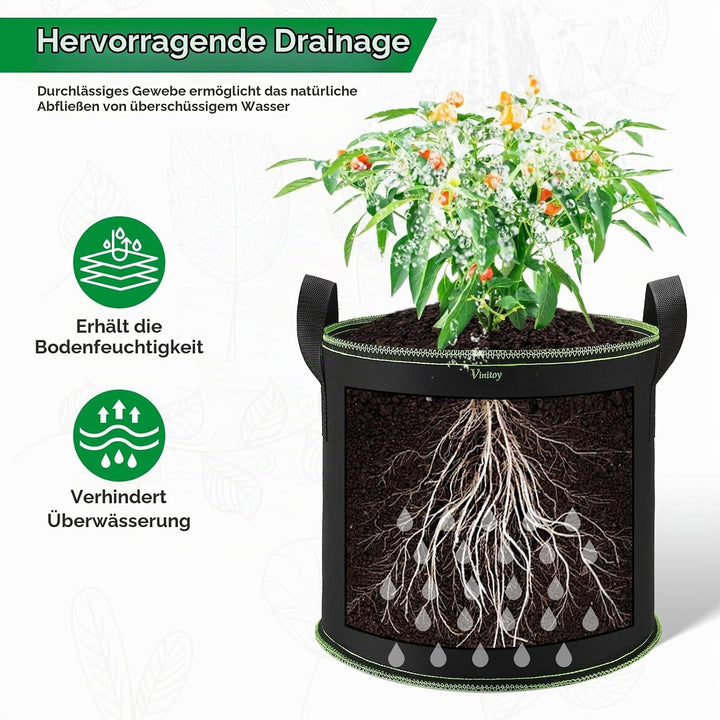 5X 60L Pflanzsäcke mit Pflanzmatte, AtmungsaktivBeutel Pflanzsack mit Griffe für Kartoffeln, Tomaten