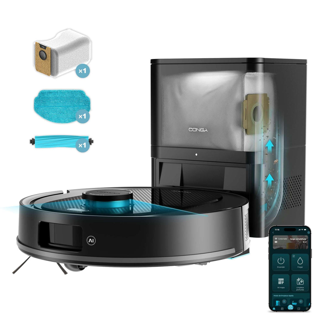 Cecotec Saugroboter und Wischroboter mit Selbstentleerungsstation Conga Y80. Lasernavigation und KI,