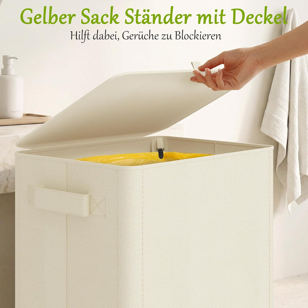 iEGrow Gelber Sack Mülleimer 100L, Mülleimer mit Deckel, Müllsackständer für Gelbe Säcke, Reissversc