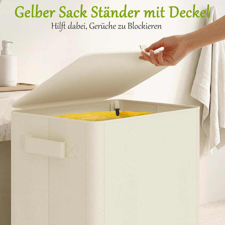 iEGrow Gelber Sack Mülleimer 100L, Mülleimer mit Deckel, Müllsackständer für Gelbe Säcke, Reissversc