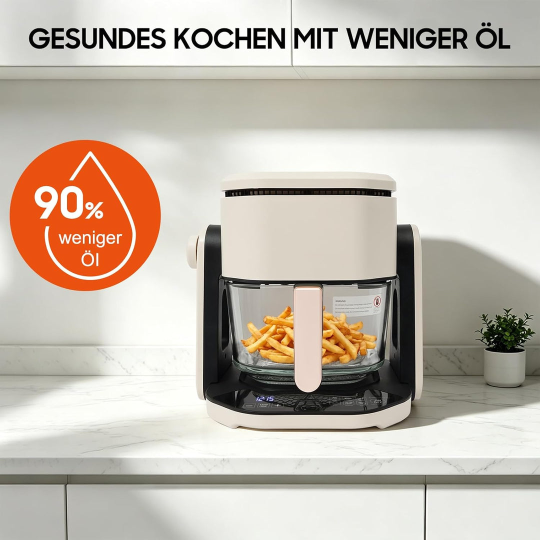 Airfryer Heissluftfritteuse 4,5L mit LCD Display 1200W Leistung | Sehr Kleinem Gehäuse und Sehr Leis