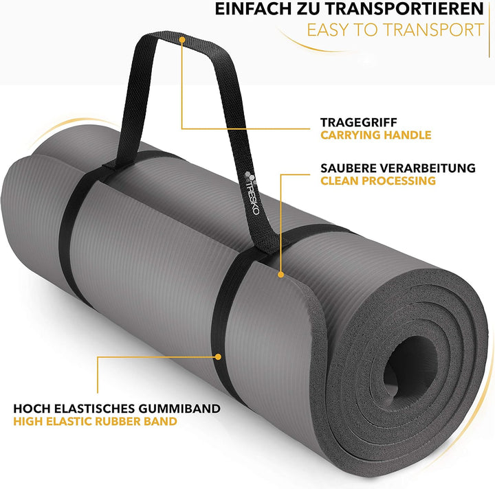 TRESKO Yogamatte Phthalatfrei - Gymnastikmatte rutschfest, Pilatesmatte Fitnessmatte mit Tragegurt,