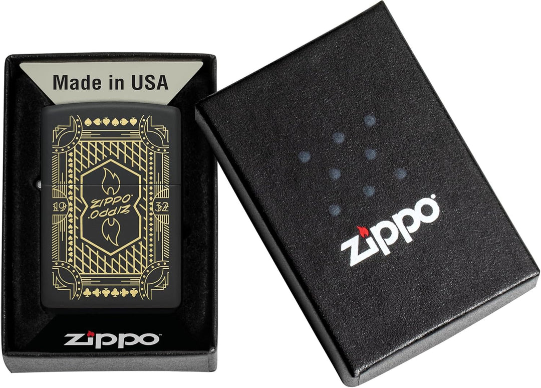 Zippo Sturmfeuerzeug - Kartensymbole - Schwarz - Black Matte - Laser Engrave - Nachfüllbar - Wiederv
