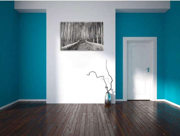 Pixxprint Kyoto Japan Bambuswald Kunst als Leinwandbild/Grösse: 100x70 cm/Wandbild/Kunstdruck/fertig