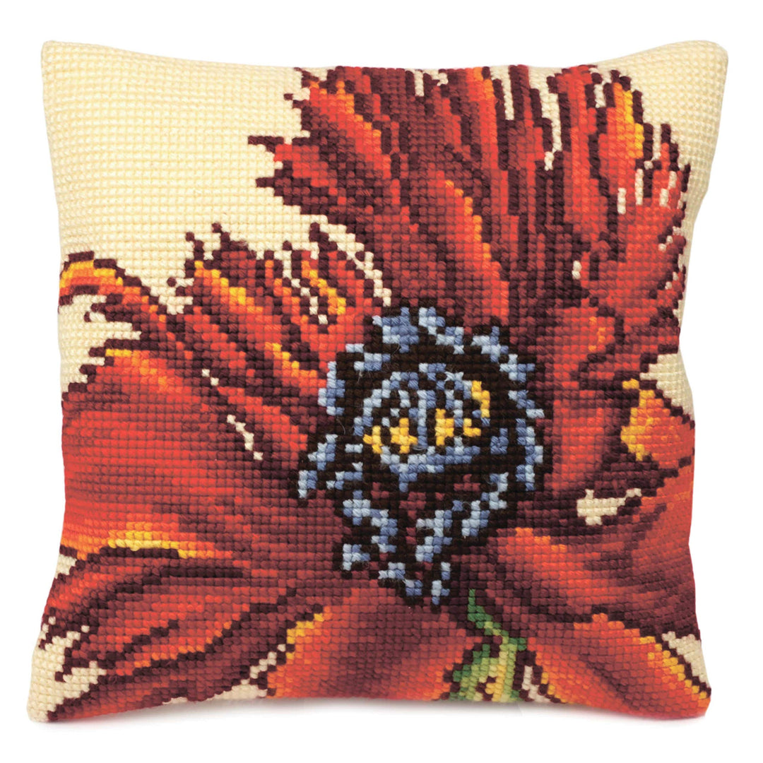 Collection d'Art CdA Kreuzstichkissen Extravagante Mohnblume 5167, 40x40cm, Stickbild vorgezeichnet