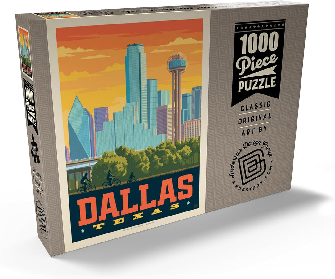 Dallas, Texas: Sunset Skyline, Vintage Poster - Premium 1000 Teile Puzzle - MyPuzzle Sonderkollektio