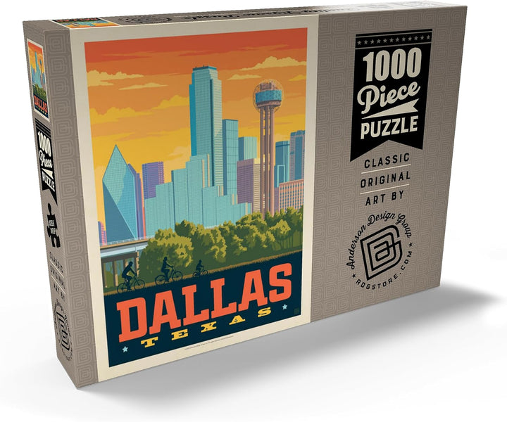Dallas, Texas: Sunset Skyline, Vintage Poster - Premium 1000 Teile Puzzle - MyPuzzle Sonderkollektio