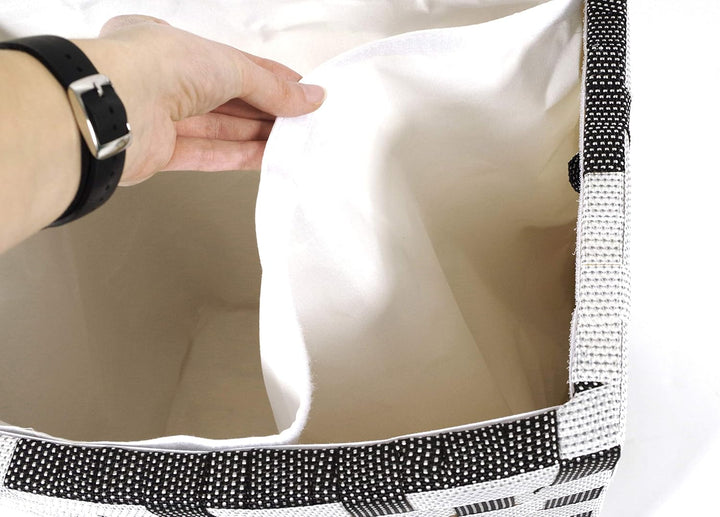 Kobolo Wäschebehälter Wäschesammler Wäschekorb - Nylon - schwarz-weiss - 44x32x52 cm, Schwarz-weiss