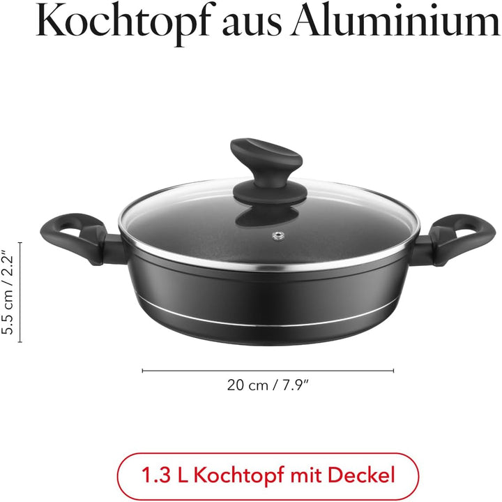 FLORINA Aluminium Topf (1,3 l) 20 cm I Kochtopf DELUX mit Glasdeckel I Messbecher & Antikratz-Beschi