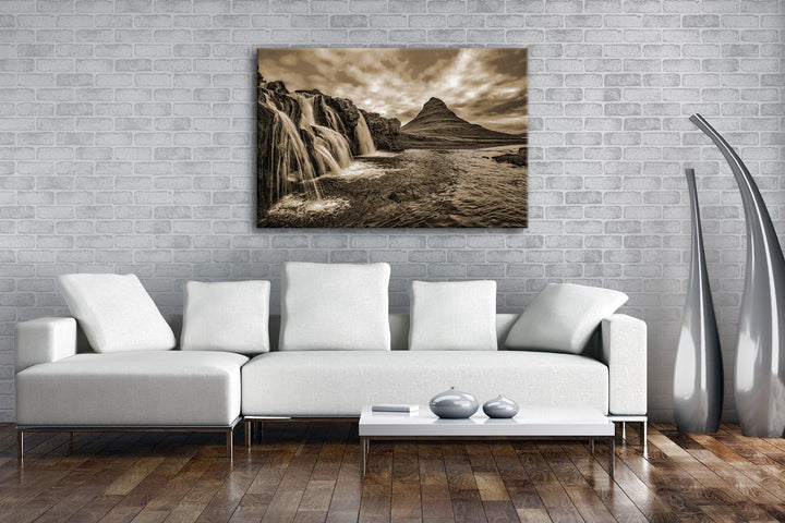 deyoli atemberaubende Wasserfälle in Island Format: 80x60 Effekt: Sepia als Leinwand, Motiv fertig g