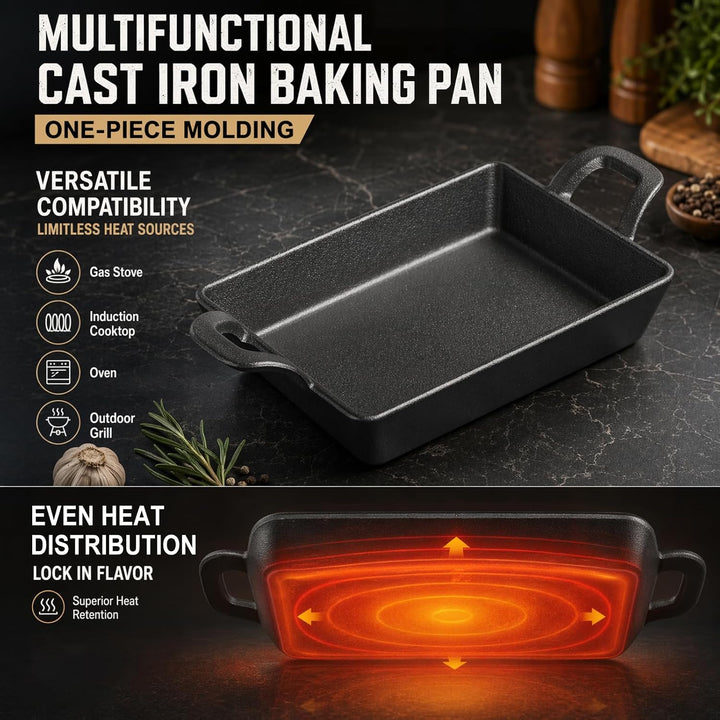 RANJIMA Grillpfanne Gusseisen, 24x17 cm Grillplatte mit Zwei Griffen, Cast Iron Pan Gusspfanne Steak