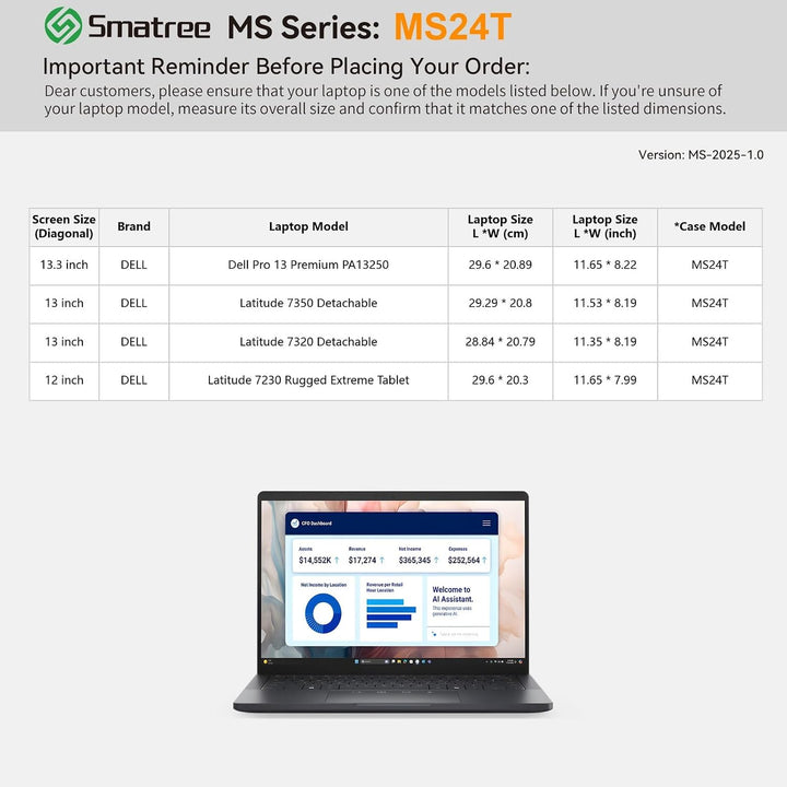 Smatree MS24T Laptop Hartschalenhülle aus Eva mit LaptopständerFür 13,3 Zoll Dell Pro 13 Premium (PA