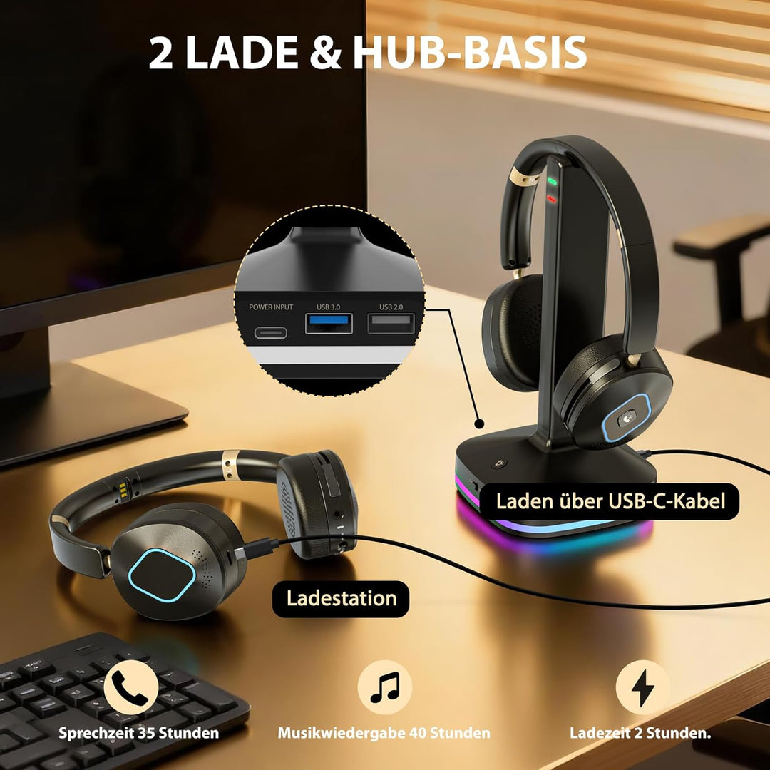 Earbay Kabelloses Headset mit Mikrofon für die Arbeit, V6.0 Bluetooth-Headset mit Geräuschunterdrück