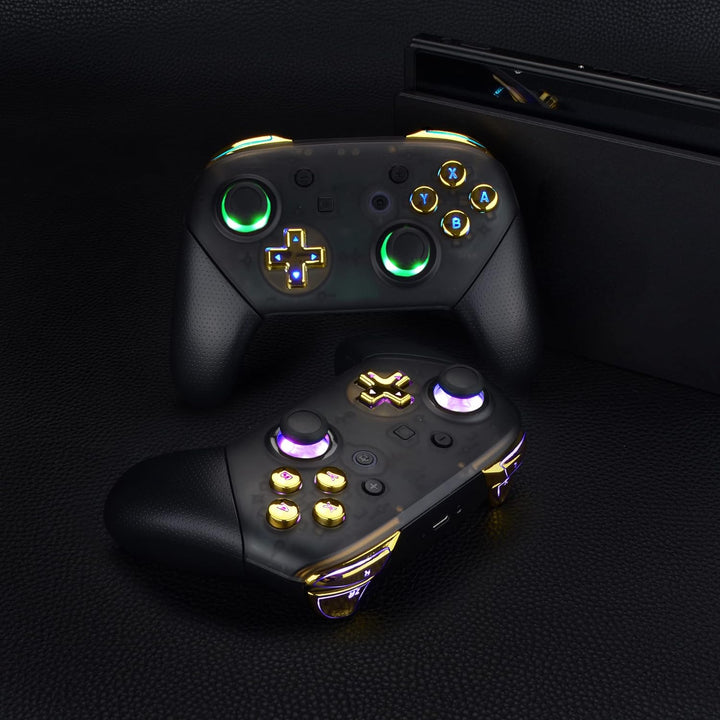 eXtremeRate DTFS LED Tasten Set für Switch pro Controller, 9 Farb-Modi 6 Separat-Tasten-Bereiche Con