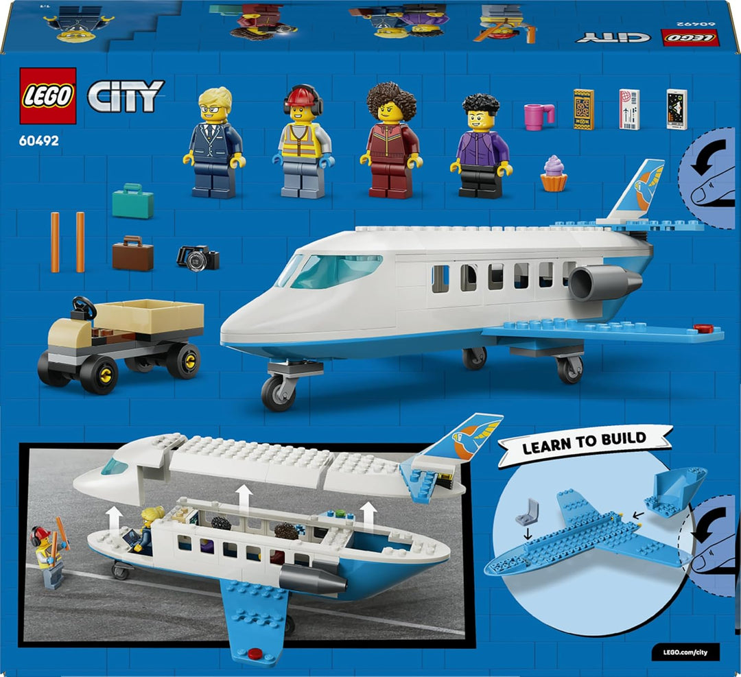 LEGO City Passagierjet Spielzeug - Flugzeug Modellbausatz mit 4 Minifiguren und Reisezubehör - Lerns