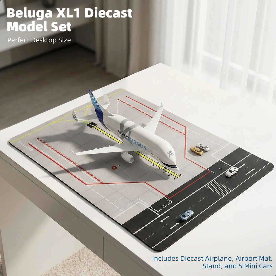 1/300 A330 Beluga XL Flugzeugmodell mit Gummiflughafenmatte und 5 Autos Diecast Metall Flugzeugmodel